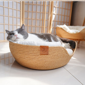 Handwoven Cat Bed With Cushion