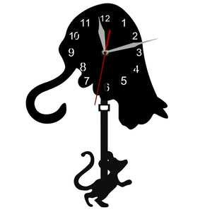 Cat and Mouse Swinging Pendulum Wall Clock
